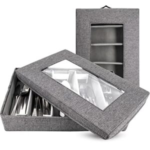 homelux theory silverware storage box | 15″x10.3″x3″ ultra thick hardshell all surfaces & cover | flatware storage containers | adjustable 5 compartments | cutlery organizer with handles