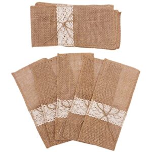 petunny burlap cutlery holders,10pcs natural burlap cutlery pouch silverware napkin holders cutlery pouch for christmas party tableware pouch knifes forks bag for vintage wedding,bow-2