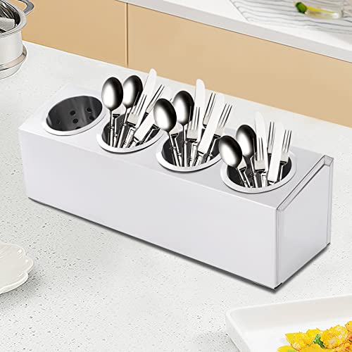 DNYSYSJ Silverware Organizer,4-Holes Flatware Organizers Stainless Steel Cylinder Flatware Silverware Utensil Holder Organizer Caddy,for Kitchen,Shops, Restaurants,Hotels,Drying Rack for Silverware