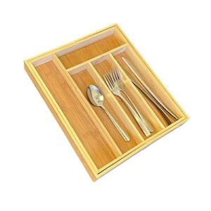 PLASTIFIC Wooden Bamboo Telescopic Cutlery Tray Flatware Utensil Drawer Retractable Tableware Chopsticks Storage Knife Fork Box Drawer Storage Boxes 5-7 Compartments (Bamboo - Sliding Cutlery Tray)