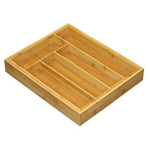 PLASTIFIC Wooden Bamboo Telescopic Cutlery Tray Flatware Utensil Drawer Retractable Tableware Chopsticks Storage Knife Fork Box Drawer Storage Boxes 5-7 Compartments (Bamboo - Sliding Cutlery Tray)