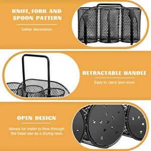 YHDSK Metal Utensil Holder, Storage Basket Organizer with 3 Compartments and Side Store Silverware Plates, Mesh Flatware Rack Black