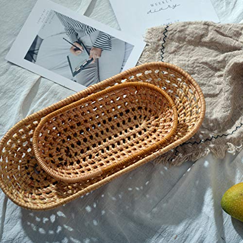 Cabilock Autumn Rattan Flatware Tray Basket Kitchen Cutlery Holder Stand Handmade Knitting Plate-basket Tableware Organizer Khaki (Size L 12 cm)