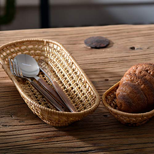 Cabilock Autumn Rattan Flatware Tray Basket Kitchen Cutlery Holder Stand Handmade Knitting Plate-basket Tableware Organizer Khaki (Size L 12 cm)