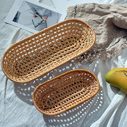 Cabilock Autumn Rattan Flatware Tray Basket Kitchen Cutlery Holder Stand Handmade Knitting Plate-basket Tableware Organizer Khaki (Size L 12 cm)