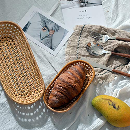 Cabilock Autumn Rattan Flatware Tray Basket Kitchen Cutlery Holder Stand Handmade Knitting Plate-basket Tableware Organizer Khaki (Size L 12 cm)