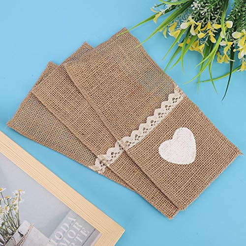 atural Burlap Tableware Utensil Holders Burlap Lace Silverware Holder Fork Bag Cutlery Pocket Natural Burlap Lace Pouch Utensil Holders Rustic Decorations For Wedding Party(Heart-Shaped)