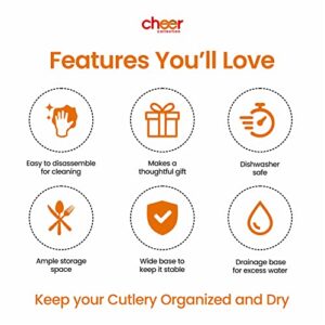 Cheer Collection Kitchen Utensil Organizer and Drainer, Cutlery Holder and Strainer with 3 Divided Compartments, Sink Flatware Caddy Countertop Organizer, Dishwasher Safe, White