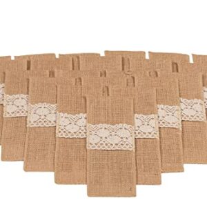 Jucos Burlap Cutlery Silverware Holders Utensil Pouch Knifes Forks Bag for Vintage Natural Farmhouse Wedding Gift (20 pcs in a set)