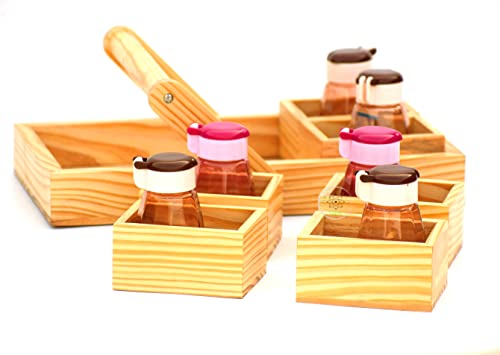 Wood Food Storage Container Wooden Caddy Attached Handle - Holder for Tea Bags, Coffee, Packets, Sugar Sweeteners Wooden caddy crate with handle for souce kitchen cutlery utensil rack holder