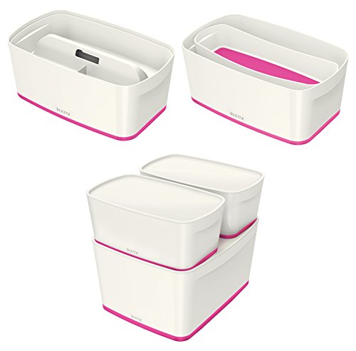 Leitz A5 MyBox Organiser Tray, High Gloss Plastic, White/Pink Metallic;MyBox