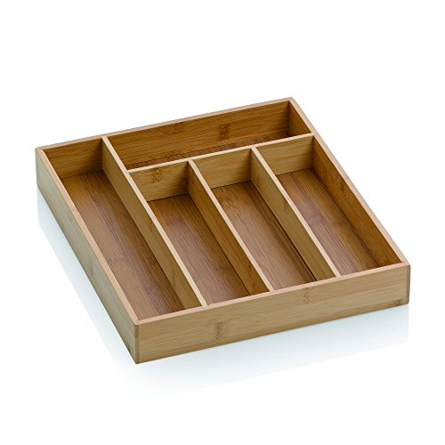 Kela Kalma 12013 Cutlery Tray, Drawer Divider with 8 Compartments, Removable, 35 x 43 x 6.5 cm, Bamboo, Bamboo, Bamboo, 5 Fächer