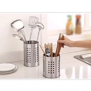 Yalych Utensil Caddy Creative Stainless Steel Cutlery Holder ，Drainer Rack Chopsticks Tube Kitchen Storage Box， Spoon Fork Cutlery Shelf Organizer Pen Holder (Size : Medium)