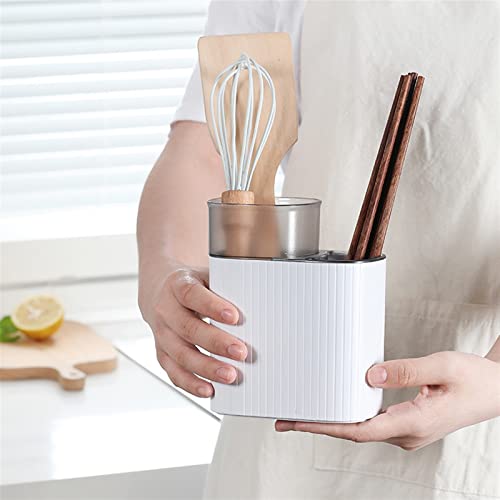 Yalych Utensil Caddy Double Layer Chopsticks Cage Multifunction Tableware Storage Shelf Knives Spoon Cutlery Drain Rack Organizer Kitchen Accessories Pen Holder (Color : WhiteA)