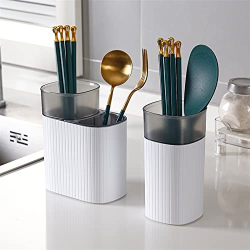 Yalych Utensil Caddy Double Layer Chopsticks Cage Multifunction Tableware Storage Shelf Knives Spoon Cutlery Drain Rack Organizer Kitchen Accessories Pen Holder (Color : WhiteA)