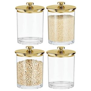 mdesign wide airtight apothecary storage organizer canister jars – acrylic containers for kitchen, organization holder for pantry, counter, and cupboards, lumiere collection, 4 pack, clear/soft brass
