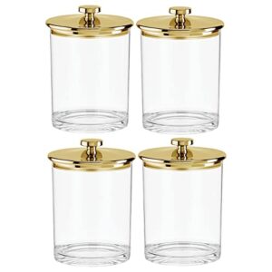 mDesign Wide Airtight Apothecary Storage Organizer Canister Jars - Acrylic Containers for Kitchen, Organization Holder for Pantry, Counter, and Cupboards, Lumiere Collection, 4 Pack, Clear/Soft Brass