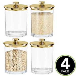 mDesign Wide Airtight Apothecary Storage Organizer Canister Jars - Acrylic Containers for Kitchen, Organization Holder for Pantry, Counter, and Cupboards, Lumiere Collection, 4 Pack, Clear/Soft Brass