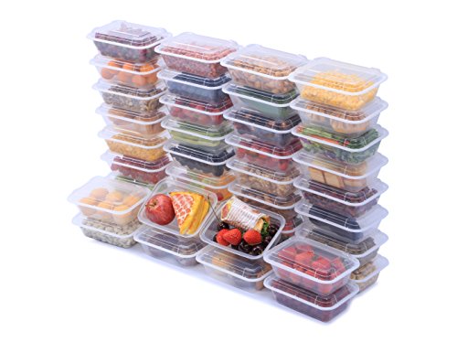 NutriBox [40 Value Pack] single one compartment 24 OZ Meal Prep Plastic Food Storage Containers - BPA Free Reusable Lunch Bento Box with Lids - Spill proof,Microwave, Dishwasher and Freezer Safe