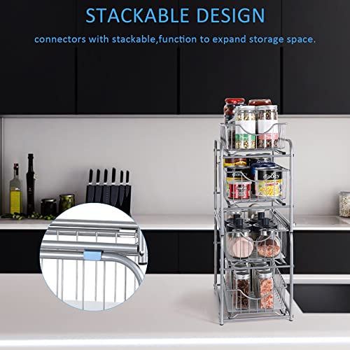 2 Pack - Stackable 2-Tier Under Sink Cabinet Organizer with Sliding Storage Drawer, Pull Out Cabinets Organizer Shelf Baskets, for Kitchen, Pantry, Under The Sink, Cabinet, Bathroom, Silver