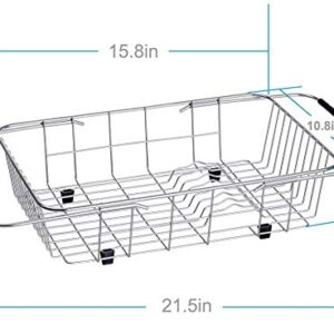 Expandable Dish Drying Rack Over The Sink Dish Rack for Kitchen in Sink or On Counter Dish Drainer with Black Utensil Holder, Rustproof SUS304