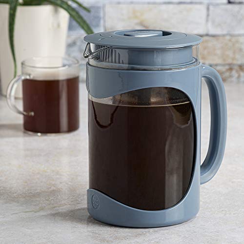 Primula Burke Deluxe Cold Brew Iced Coffee Maker, Comfort Grip Handle, Durable Glass Carafe, Removable Mesh Filter, Perfect 6 Cup Size, Dishwasher Safe, 1.6 qt, Blue