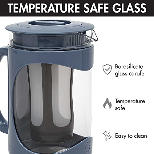 Primula Burke Deluxe Cold Brew Iced Coffee Maker, Comfort Grip Handle, Durable Glass Carafe, Removable Mesh Filter, Perfect 6 Cup Size, Dishwasher Safe, 1.6 qt, Blue