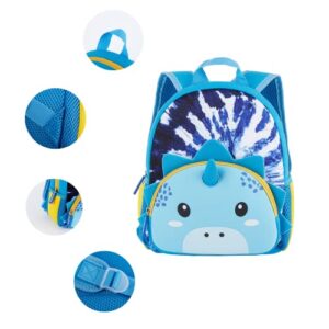 KK CRAFTS Toddler Backpack, Waterproof Preschool Backpack, 3D Cute Cartoon Neoprene Animal Schoolbag for Kids, Lunch Box Carry Bag for 1-6 Years Boys Girls, Blue Dinosaur