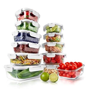 24 piece food storage containers set with easy snap lids (12 lids + 12 containers) – glass containers for pantry