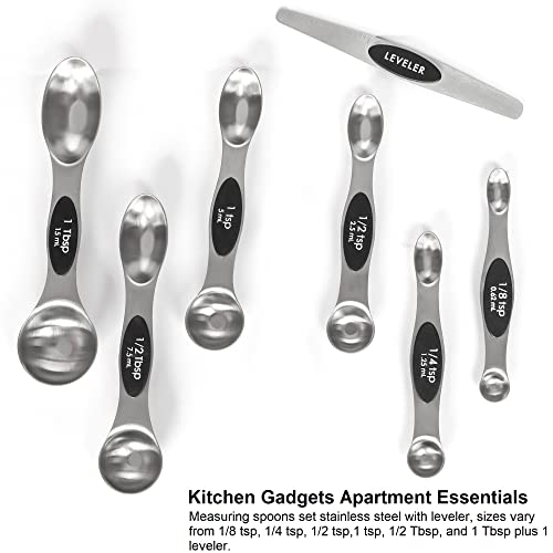 Magnetic Measuring Spoons Set Stainless Steel with Leveler, Stackable Metal Tablespoon Measure Spoon for Baking, Measuring Cups and Spoon Set Kitchen Gadgets Apartment Essentials Fits in Spice Jars