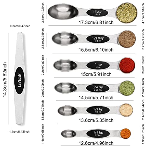 Magnetic Measuring Spoons Set Stainless Steel with Leveler, Stackable Metal Tablespoon Measure Spoon for Baking, Measuring Cups and Spoon Set Kitchen Gadgets Apartment Essentials Fits in Spice Jars