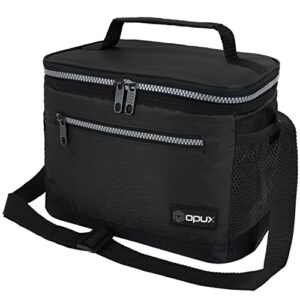 opux insulated lunch box for men women, leakproof thermal lunch bag for work, reusable lunch cooler tote, soft school lunch pail for kids with shoulder strap, pockets, 14 cans, 8l, black