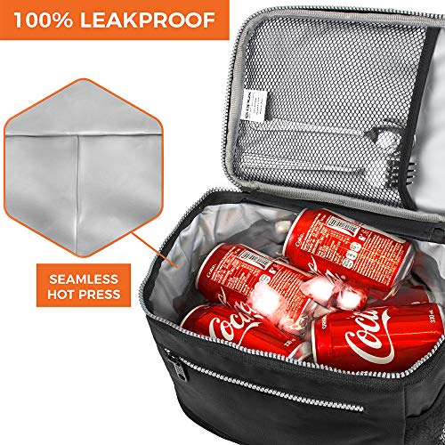 OPUX Insulated Lunch Box for Men Women, Leakproof Thermal Lunch Bag for Work, Reusable Lunch Cooler Tote, Soft School Lunch Pail for Kids with Shoulder Strap, Pockets, 14 Cans, 8L, Black