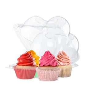 plastic cupcake containers boxes | 4 compartment – 50 pack | disposable high dome cupcake holder with lid bulk | extra sturdy and stackable cupcake boxes | durable muffin packaging transporter to go