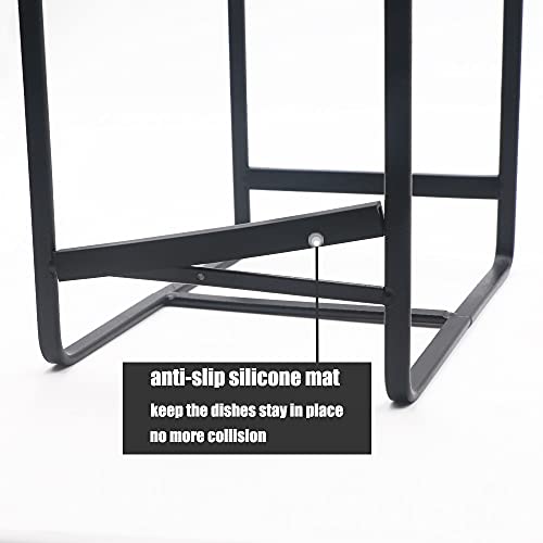 4PCS Plate Holders Organizer, Metal Dish Storage Dying Display Rack for Cabinet, Counter and Cupboard - Black， 2 Small and 2 Large