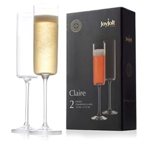 JoyJolt Champagne Flutes – Claire Collection Crystal Champagne Glasses Set of 2 – 5.7 Ounce Capacity – Exquisite Craftsmanship – Ideal for Home Bar, Special Occasions – Made in Europe