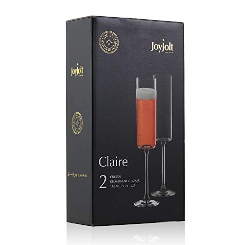 JoyJolt Champagne Flutes – Claire Collection Crystal Champagne Glasses Set of 2 – 5.7 Ounce Capacity – Exquisite Craftsmanship – Ideal for Home Bar, Special Occasions – Made in Europe