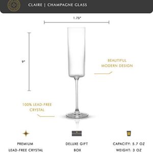 JoyJolt Champagne Flutes – Claire Collection Crystal Champagne Glasses Set of 2 – 5.7 Ounce Capacity – Exquisite Craftsmanship – Ideal for Home Bar, Special Occasions – Made in Europe