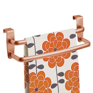 mdesign metal modern kitchen over cabinet double towel bar rack – hang on inside or outside of doors, storage and organization for hand, dish, tea towels – 9.84″ wide – copper