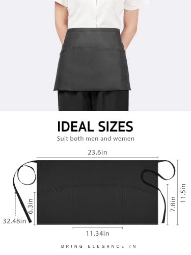 Syntus 3 Pack Server Aprons with 3 Pockets, Waterdrop Resistant Waitress Waiter Waist Apron, 11.5-inch Black