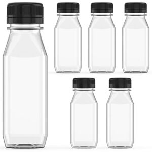 6 Pcs 4 oz Plastic Juice Bottle Reusable Transparent Bulk Beverage Containers for Juice, Milk And Other With Black Lids