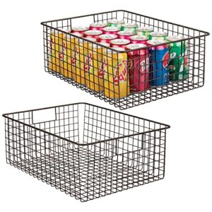 mdesign metal wire food storage basket organizer with handles for organizing kitchen cabinets, pantry shelf, bathroom, laundry room, closets, garage – concerto collection – 2 pack – bronze