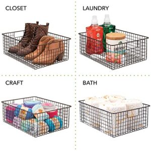 mDesign Metal Wire Food Storage Basket Organizer with Handles for Organizing Kitchen Cabinets, Pantry Shelf, Bathroom, Laundry Room, Closets, Garage - Concerto Collection - 2 Pack - Bronze