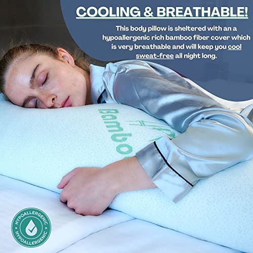 DreamField Linen Bamboo Full Body Pillow for Adults - Cooling Shredded Memory Foam Long Pillow for Sleeping, Removable and Washable Hypoallergenic Bamboo Pillow Cover with Zipper