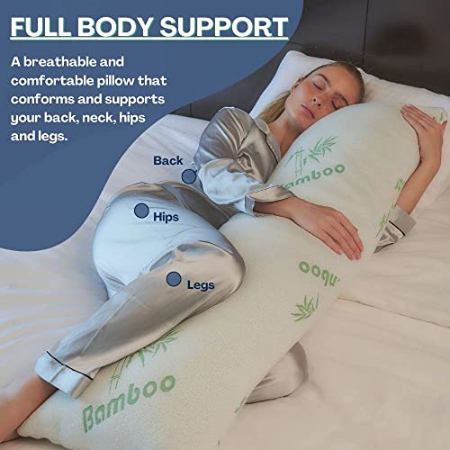 DreamField Linen Bamboo Full Body Pillow for Adults - Cooling Shredded Memory Foam Long Pillow for Sleeping, Removable and Washable Hypoallergenic Bamboo Pillow Cover with Zipper