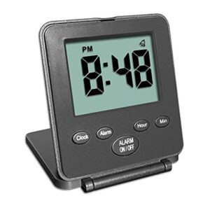 Digital Travel Alarm Clock - No Bells, No Whistles, Simple Basic Operation, Loud Alarm, Snooze, Small and Light, ON/Off Switch, 2 AAA Battery Powered, Black