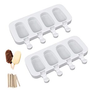ouddy life popsicle molds set of 2, ice pop molds silicone 4 cavities ice cream mold oval cake pop mold with 50 wooden sticks for diy popsicle, clear