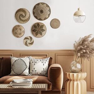 Wall Basket Decor Set of 6, Boho Hanging Seagrass Baskets Woven Basket Wall Decor, Natural Handmade Round Wicker Wall Decor with 10 Hooks,Boho Wall Decor 7.9" to 13.8" for Living Room Wall Art