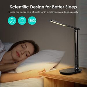 LASTAR LED Desk Lamp, Dimmable Eye-Protecting Table Lamps with Night Light, USB Charging Port, 4 Color Temperature Modes, 5 Brightness Levels, 1H Timer, Touch Control for Home Office Bedroom