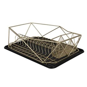 kitchen details utensil holder tray geode deluxe dish drying rack with drain board, cutlery basket, iron frame, satin gold